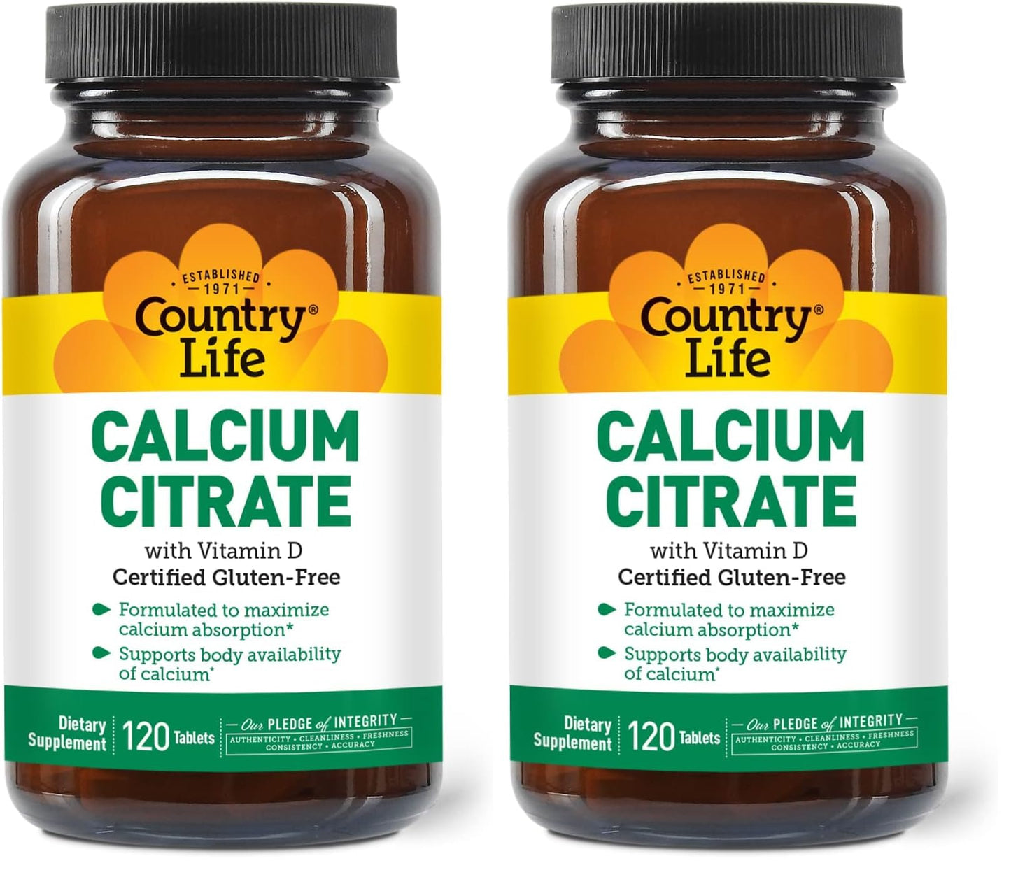 Country Life Calcium Citrate with Vitamin D 500mg – Highly Absorbable, Gluten Free, Vegan, Halal, Non-GMO – 2 x 120 Tablets