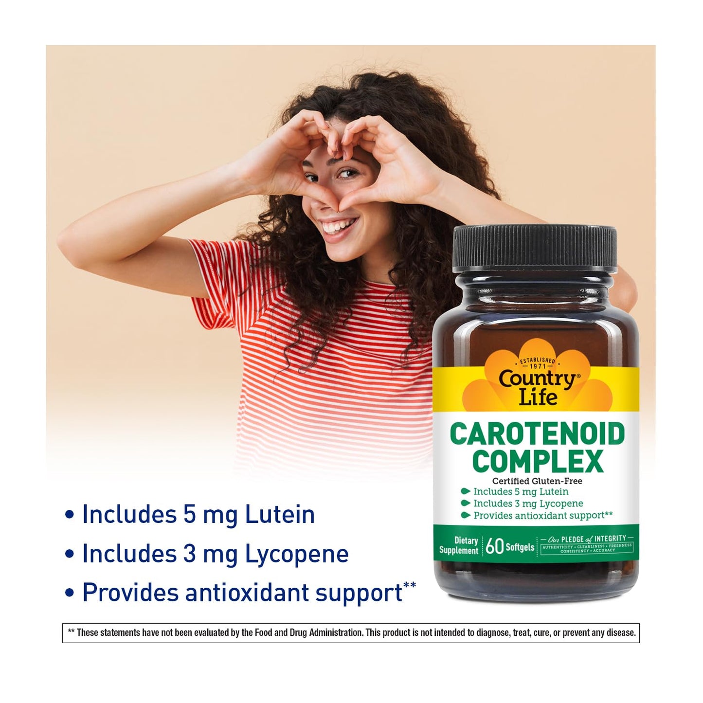 Country Life Carotenoid Complex with Lutein, Lycopene and Astaxanthin, 60 Softgels | Antioxidant Support