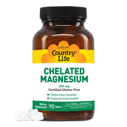 Country Life Chelated Magnesium 250mg – Supports Bone & Immune Health | Daily Supplement 90 ct
