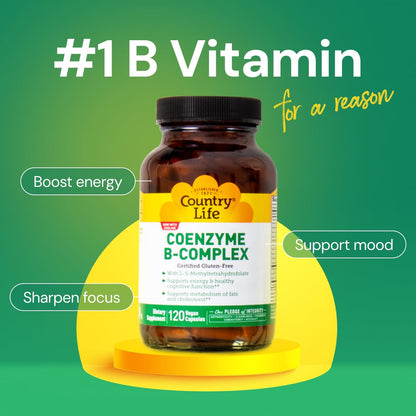 Country Life Coenzyme B-Complex, 120 Capsules – Energy, Metabolism & Cognitive Support | Vegan, Gluten-Free