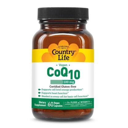 Country Life Simply CoQ10 100mg – Heart Health & Cellular Energy | Vegan Softgels, 60 ct