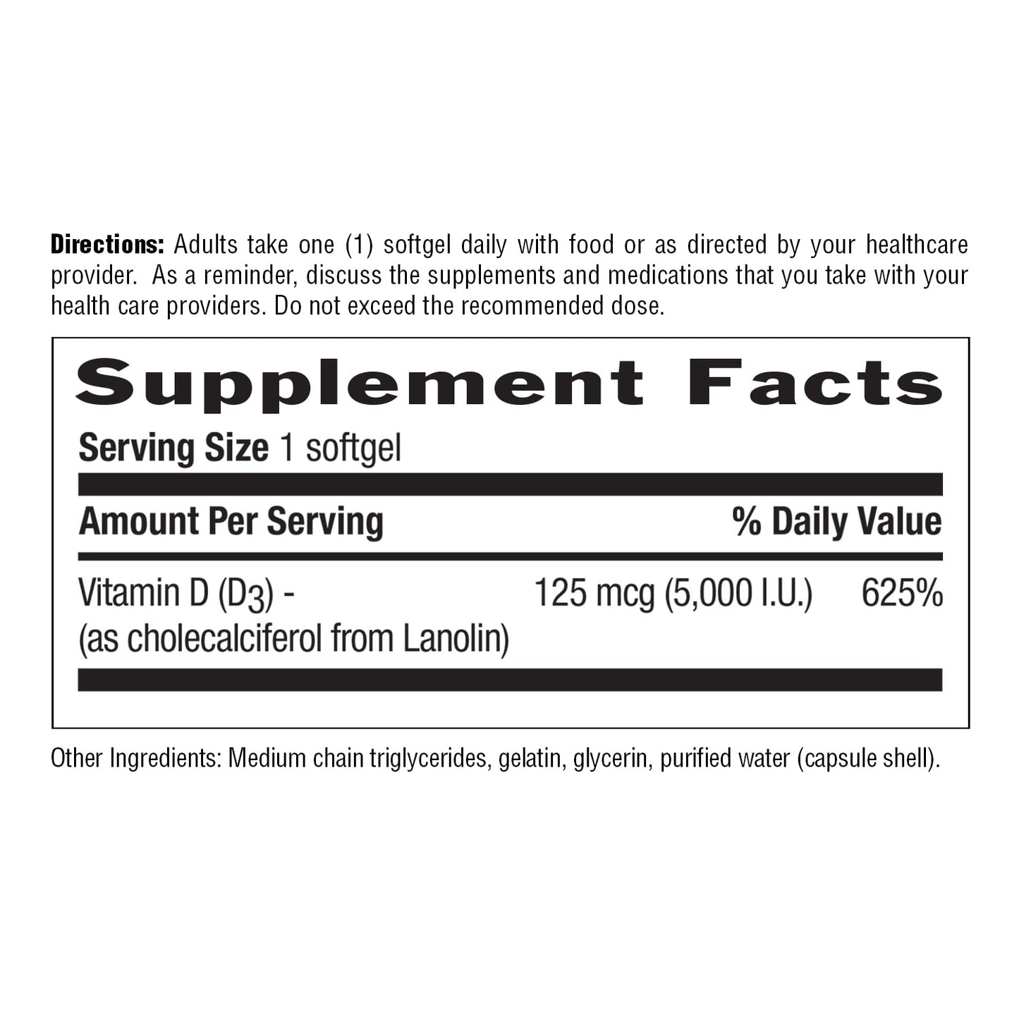 Country Life Vitamin D3 5000 IU – High Potency, Non-Fish, Gluten-Free