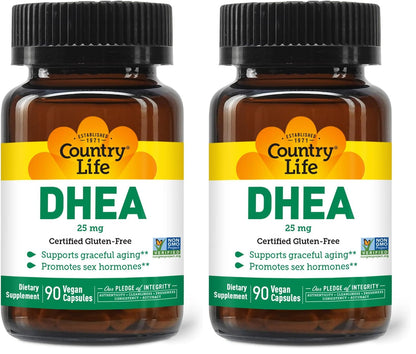 Country Life DHEA 25mg – 90 Vegan Capsules | Gluten Free, Vegan, Non-GMO (Pack of 2)