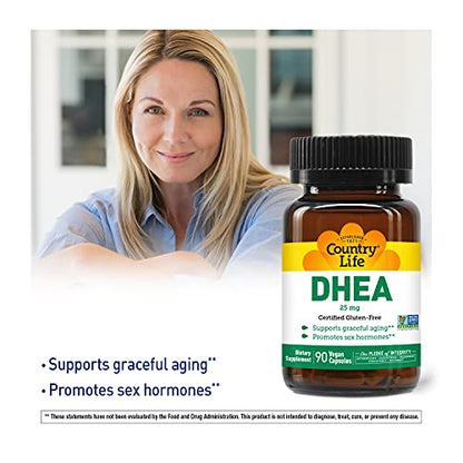Country Life DHEA 25mg – 90 Vegan Capsules | Gluten Free, Vegan, Non-GMO (Pack of 2)