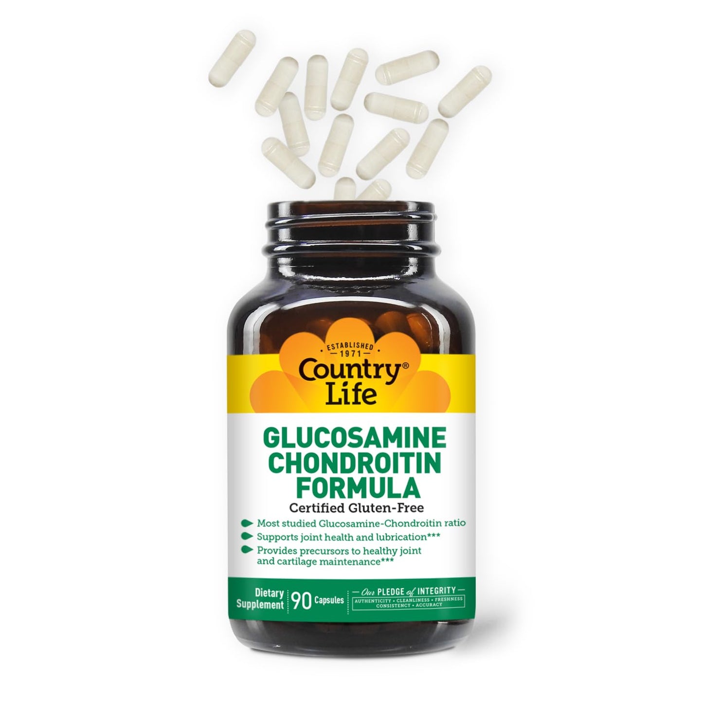 Country Life Glucosamine Chondroitin 1500/1200 mg – Supports Joint Health & Lubrication | 90 Capsules
