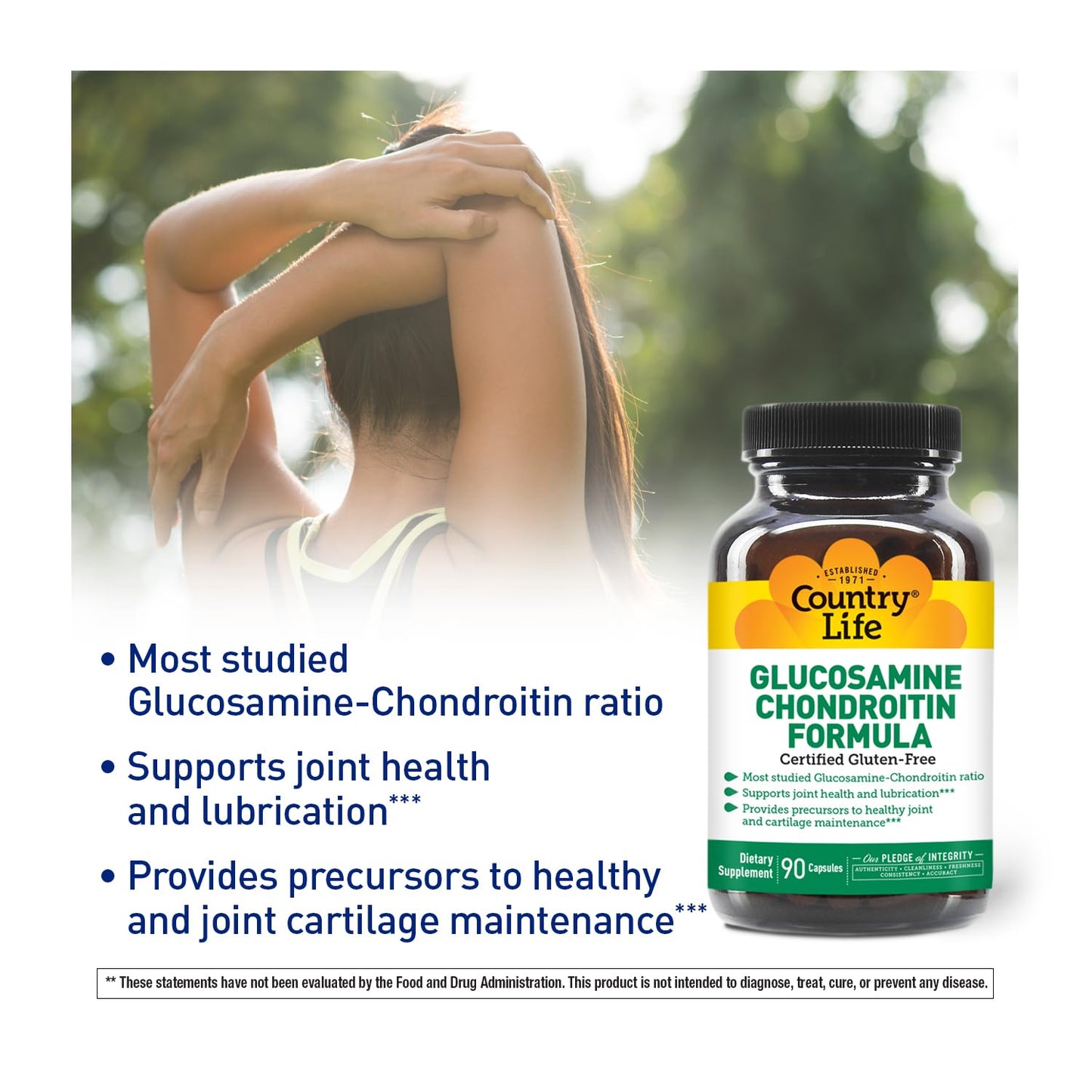 Country Life Glucosamine Chondroitin 1500/1200 mg – Supports Joint Health & Lubrication | 90 Capsules