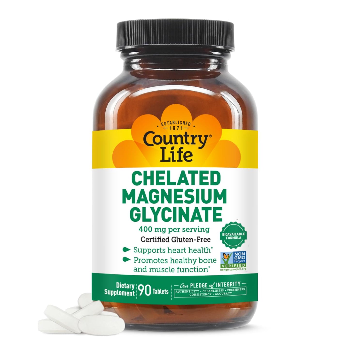 Country Life Chelated Magnesium Glycinate 400mg – High-Absorption, 90 Tablets