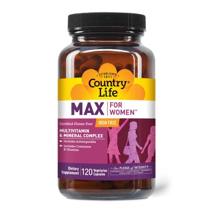 Country Life Max for Women - Iron-Free Multivitamin and Mineral Complex | 120 Vegan Capsules