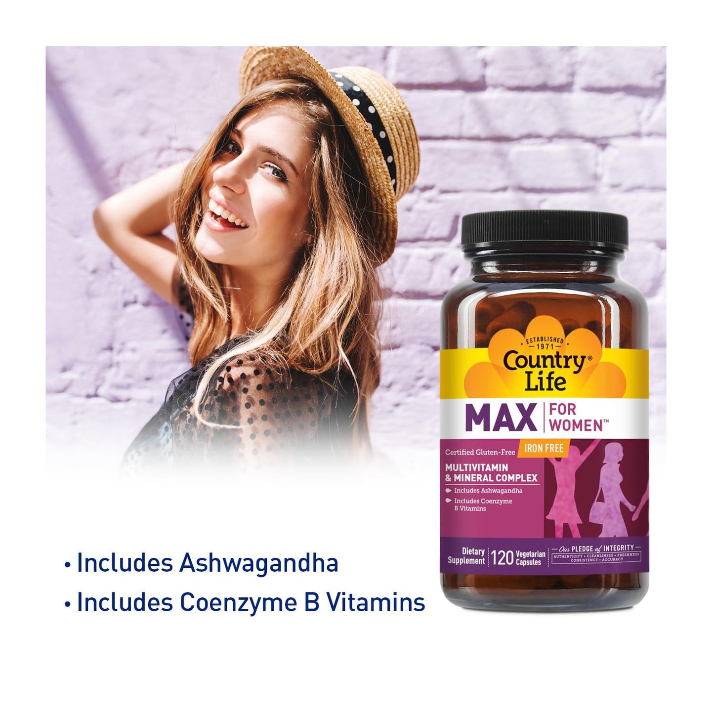 Country Life Max for Women - Iron-Free Multivitamin and Mineral Complex | 120 Vegan Capsules