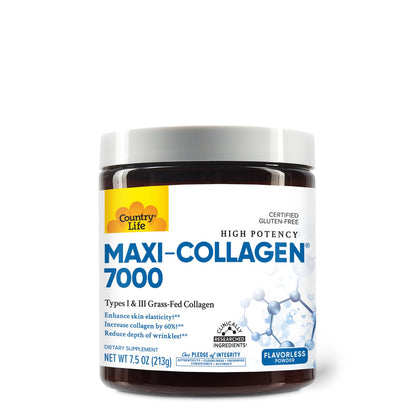 Country Life Maxi-Collagen 7000 Powder - Verisol Collagen Peptides + Vitamins C, A & Biotin | 7.5 oz