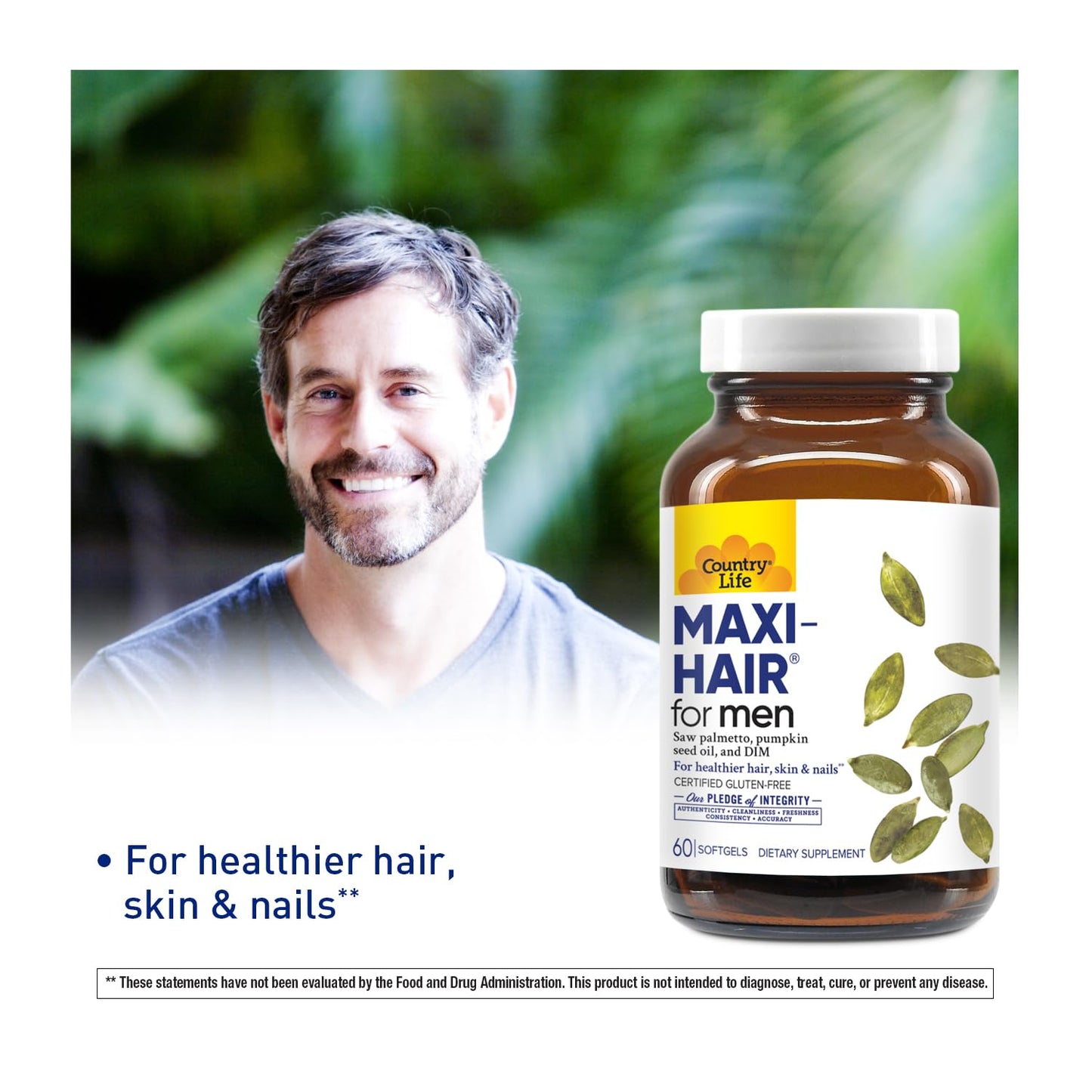 Country Life Maxi-Hair for Men – Biotin 2000mcg & Mineral Hair Support (60 Vegan Capsules)