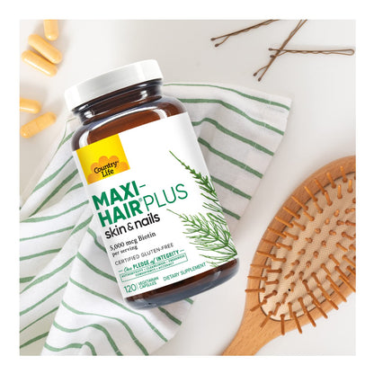 Country Life Maxi-Hair Plus Biotin — Supports Healthy Hair, Skin & Nails (120 ct)