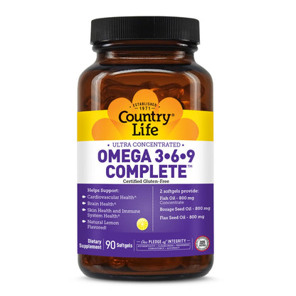 Country Life Omega 3-6-9 Complete – 1,534mg Omega Fatty Acids | 90 Softgels