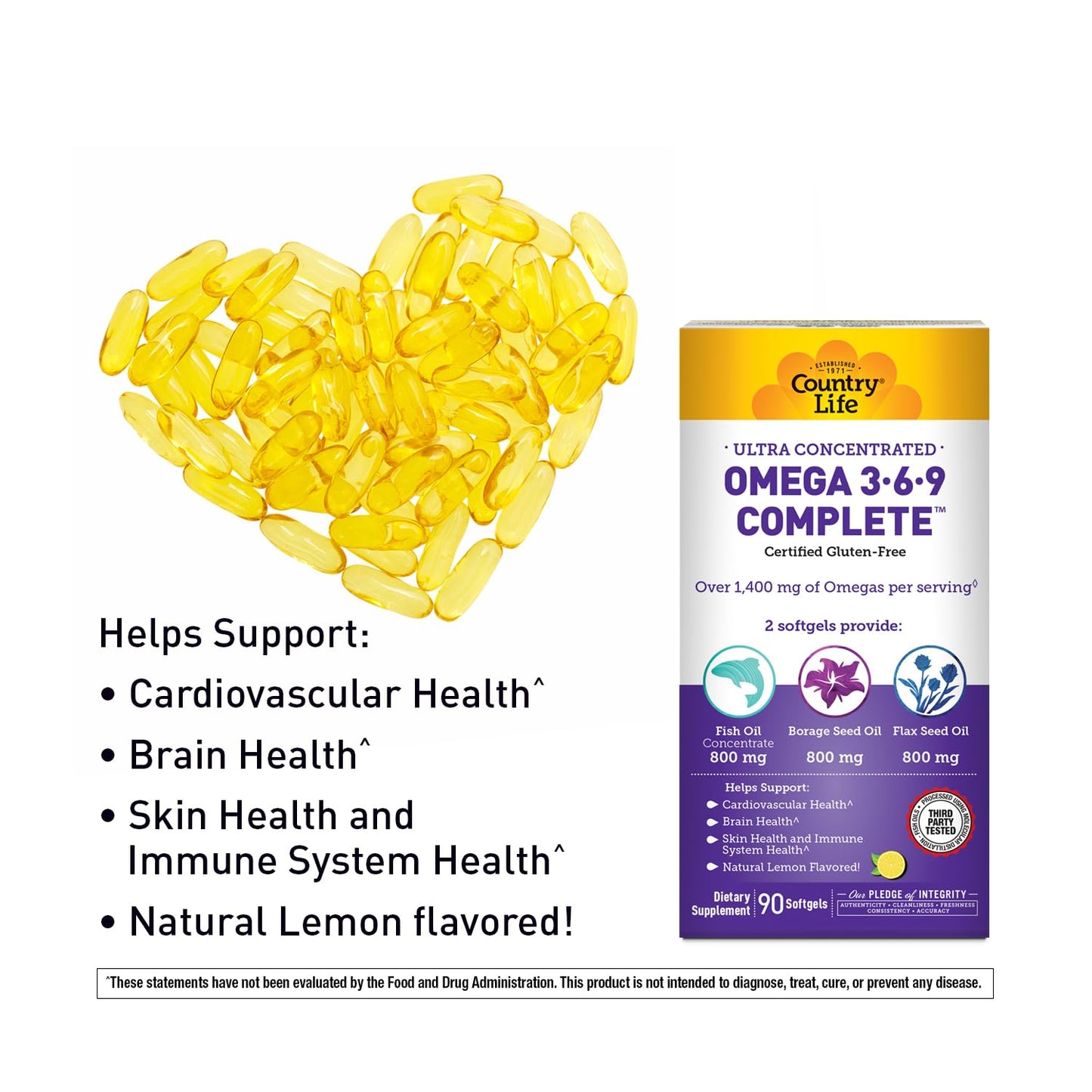 Country Life Omega 3-6-9 Complete – 1,534mg Omega Fatty Acids | 90 Softgels