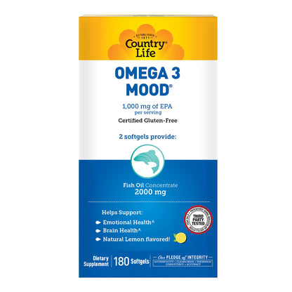 Country Life Omega-3 Fish Oil Supplement | High Concentration EPA & DHA, 2000mg, Lemon Flavor