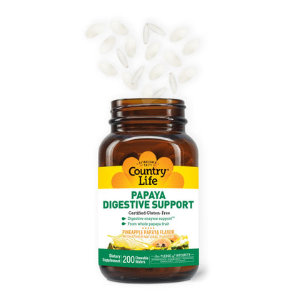 Country Life Papaya Enzymes Chewables – Digestive Support (200 Ct, Pack of 2)