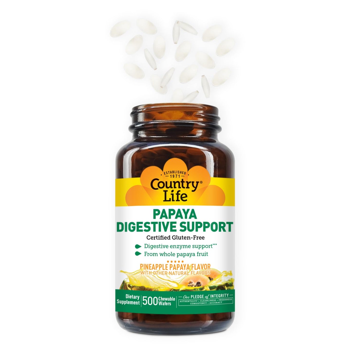 Country Life Papaya Enzymes for Digestion - Chewable Wafers (200 & 500)