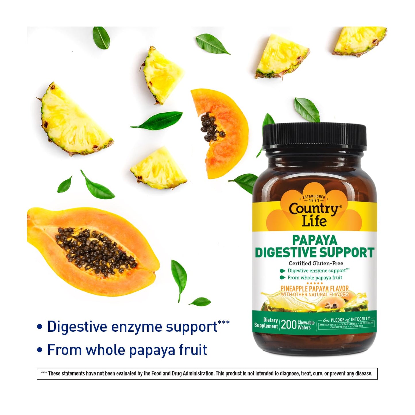 Country Life Papaya Enzymes Chewables – Digestive Support (200 Ct, Pack of 2)