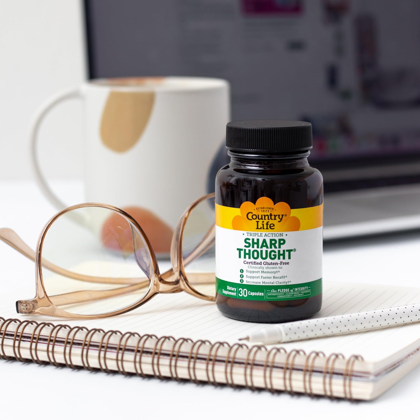 Country Life SharpThought Memory & Cognitive Support – Sharp-PS Gold PS + DHA (Gluten-Free, 30 capsules)