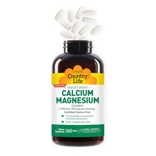 Country Life Target-Mins Calcium Magnesium – 1000mg Ca / 500mg Mg, 2:1, Gluten Free