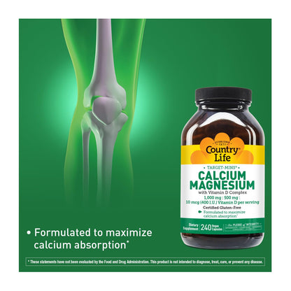 Country Life Target-Mins Calcium Magnesium with Vitamin D – 240 Vegan Capsules