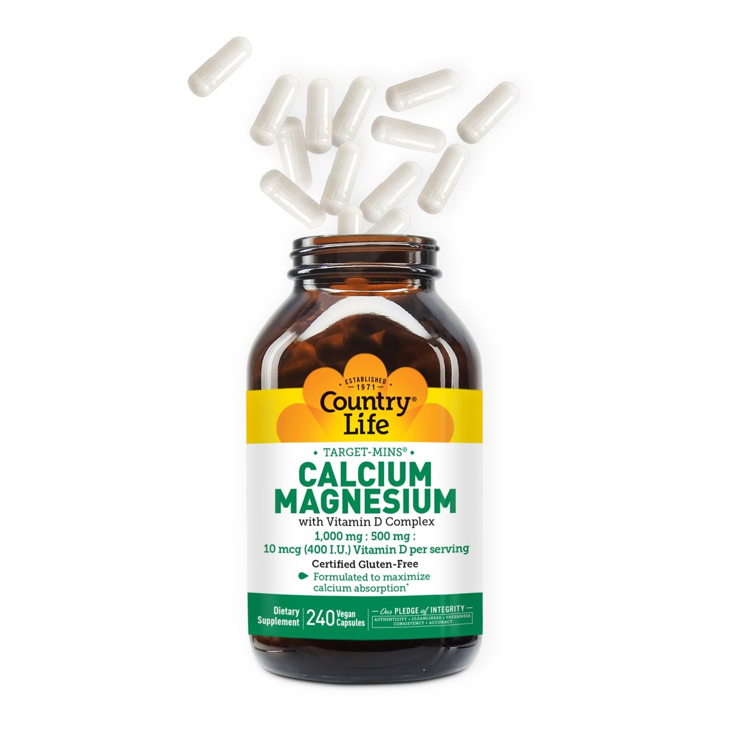 Country Life Target-Mins Calcium Magnesium with Vitamin D – 240 Vegan Capsules