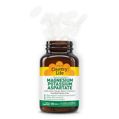 Country Life Target-Mins Magnesium Potassium Aspartate 600mg/198mg – 90 Tablets – Gluten Free & Vegan (Pack of 2)