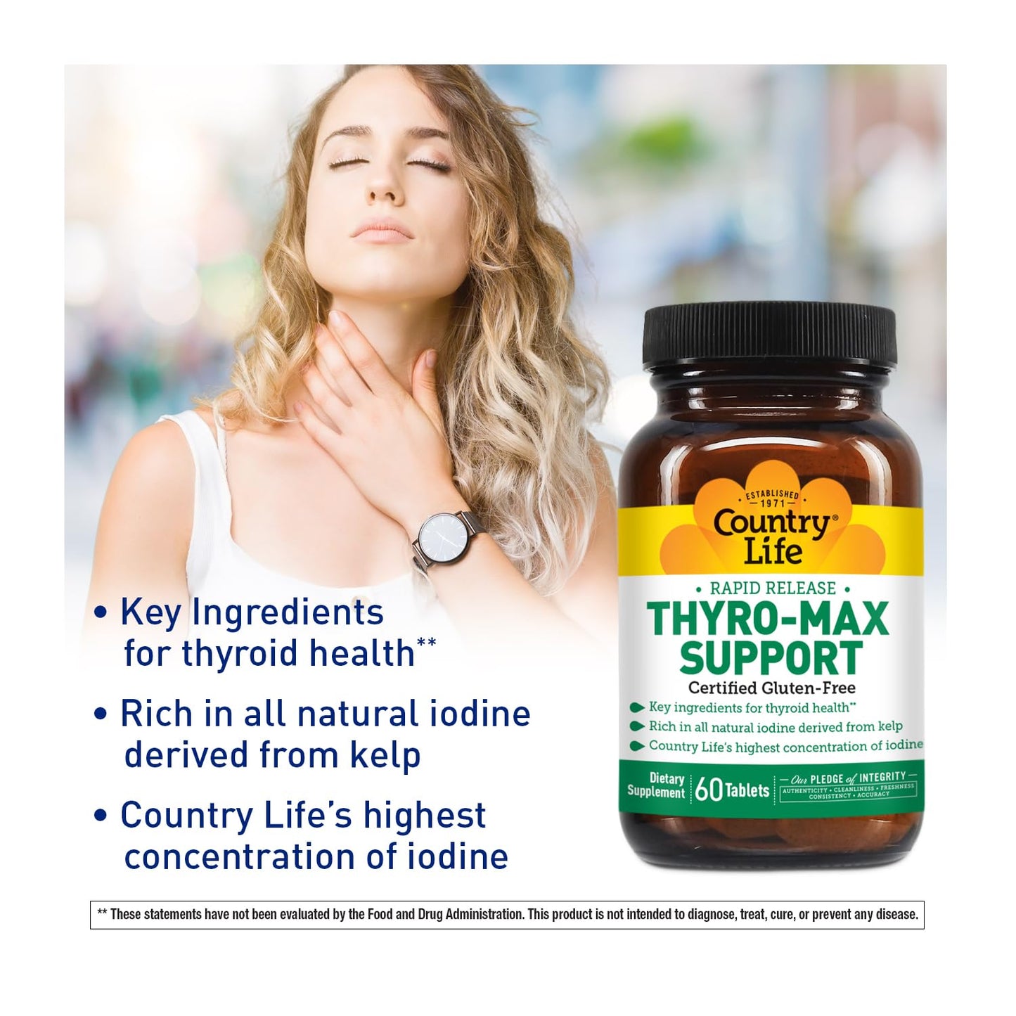 Country Life Thyro-Max Support - Kelp-Derived Iodine & L-Tyrosine Thyroid Supplement for Men and Women - B Vitamins, Gluten-Free, Vegan, Kosher - 60 Capsules (Pack of 2)