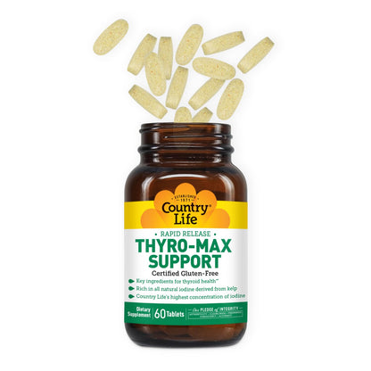 Country Life Thyro-Max Support - Kelp-Derived Iodine & L-Tyrosine Thyroid Supplement for Men and Women - B Vitamins, Gluten-Free, Vegan, Kosher - 60 Capsules (Pack of 2)
