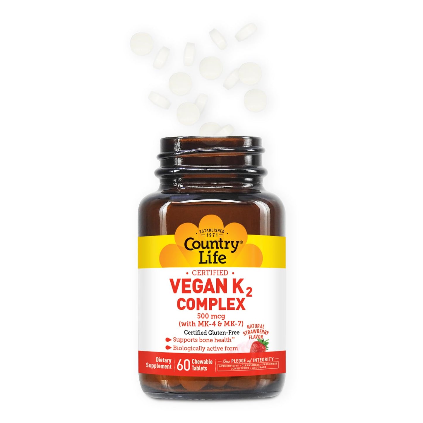 Country Life Vegan K2-500 mcg Chewables – Strawberry, 60 Ct | Gluten Free & Vegan