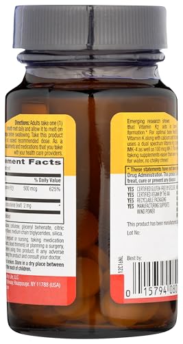 Country Life Vegan Vitamin K2 500 mcg - MK-4 & MK-7, 60 Chewables, Strawberry Flavor
