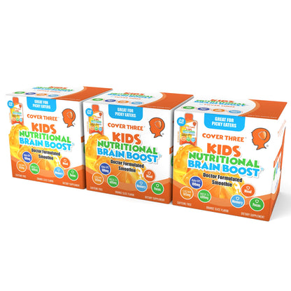 Cover Three Kids Brain Supplement Smoothie – Omega-3 DHA for Focus, Vision & Heart (20 Pouches, 3 Boxes)