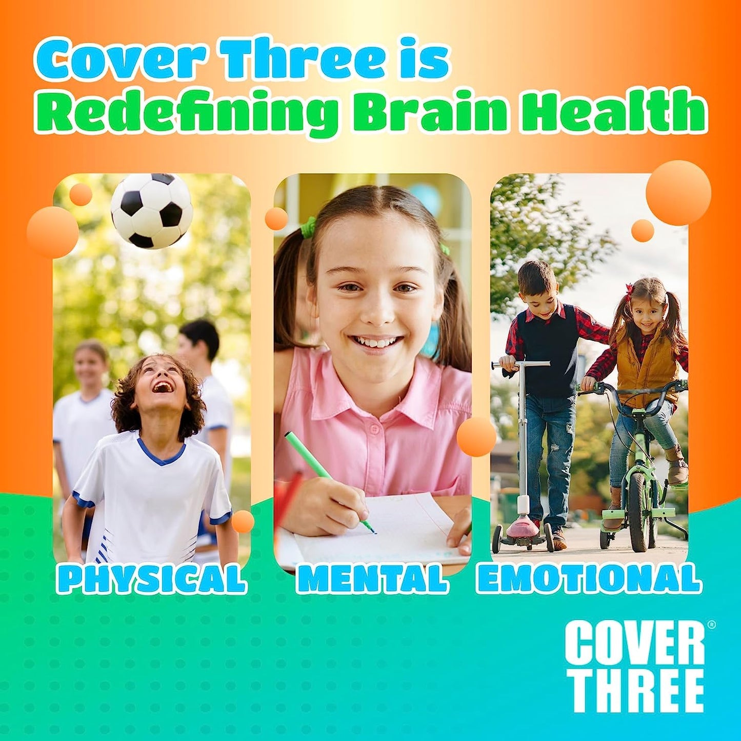 Cover Three Kids Brain Supplement Smoothie – Omega-3 DHA for Focus, Vision & Heart (20 Pouches, 3 Boxes)