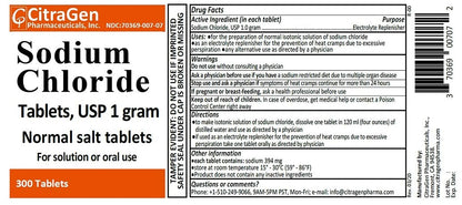 Sodium Chloride Tablets 1 g USP | 300 Tablets | CP Citragen Pharmaceuticals, Inc.