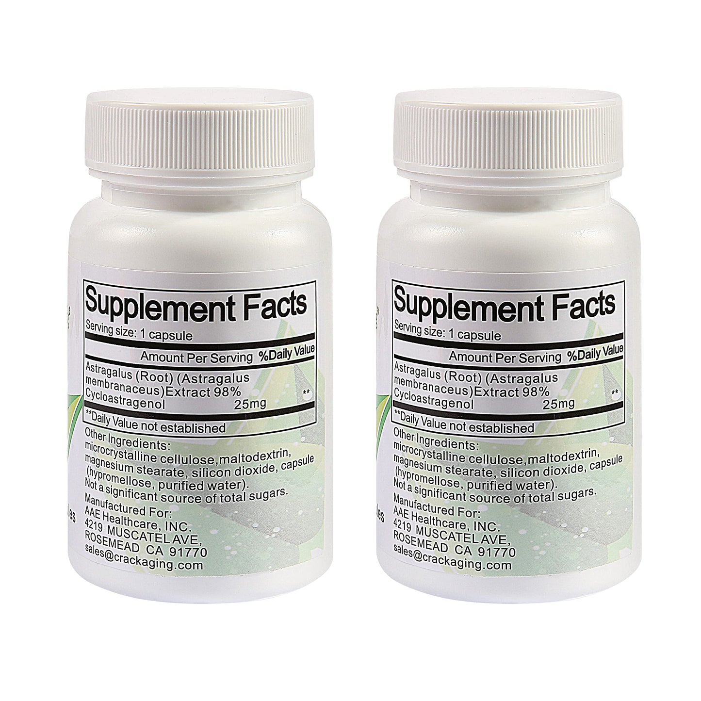 Crackaging Cycloastragenol 98% 25mg – Telomere Activator, Cell Rejuvenation | 60 Capsules (2 Bottles)