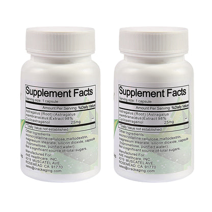 Crackaging Cycloastragenol 98% 25mg – Telomere Activator, Cell Rejuvenation | 60 Capsules (2 Bottles)