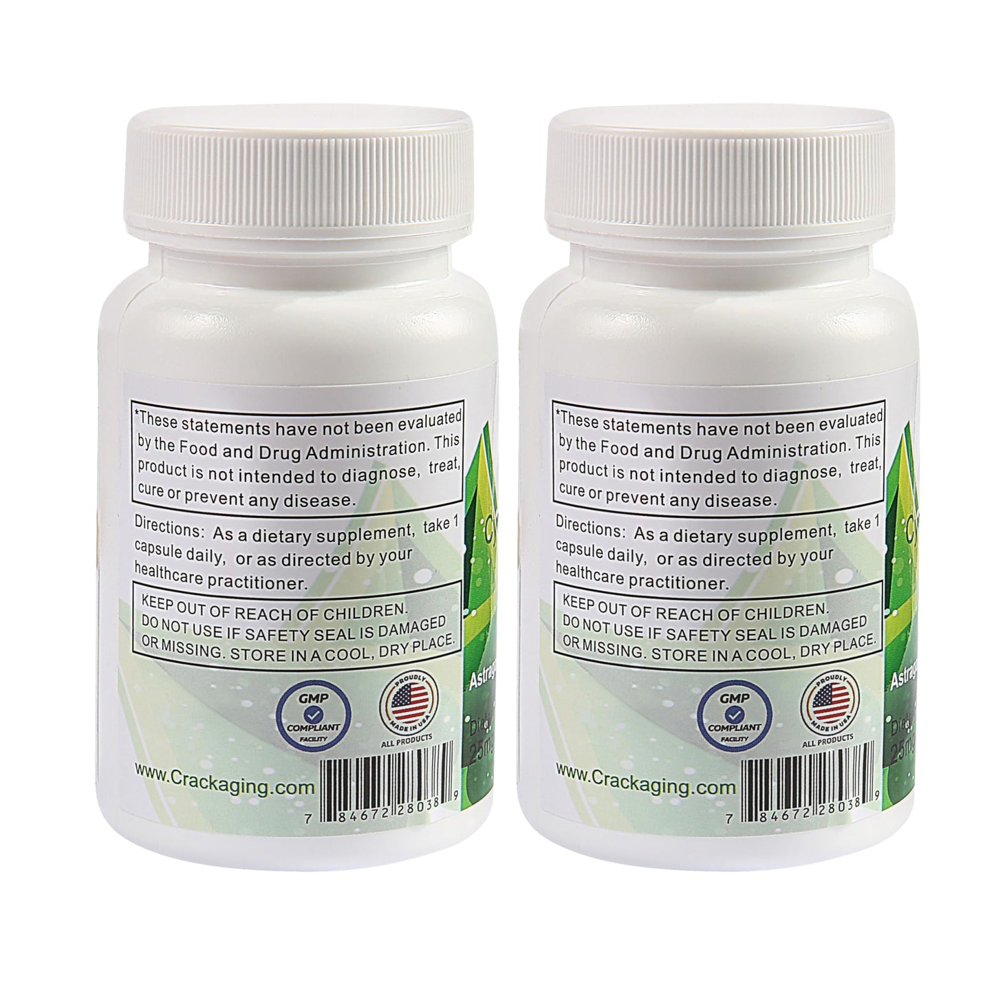 Crackaging Cycloastragenol 98% 25mg – Telomere Activator, Cell Rejuvenation | 60 Capsules (2 Bottles)