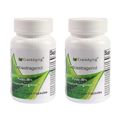 Crackaging Cycloastragenol 98% 25mg – Telomere Activator, Cell Rejuvenation | 60 Capsules (2 Bottles)