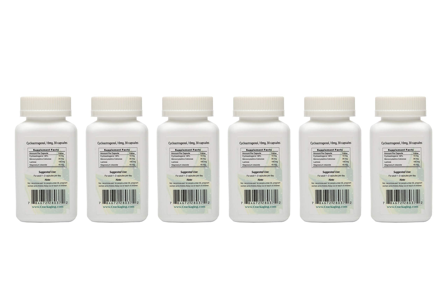 Crackaging Cycloastragenol 98% - 10mg Capsule | Super-Absorption Formula (30 Caps per Bottle, 6 Bottles)
