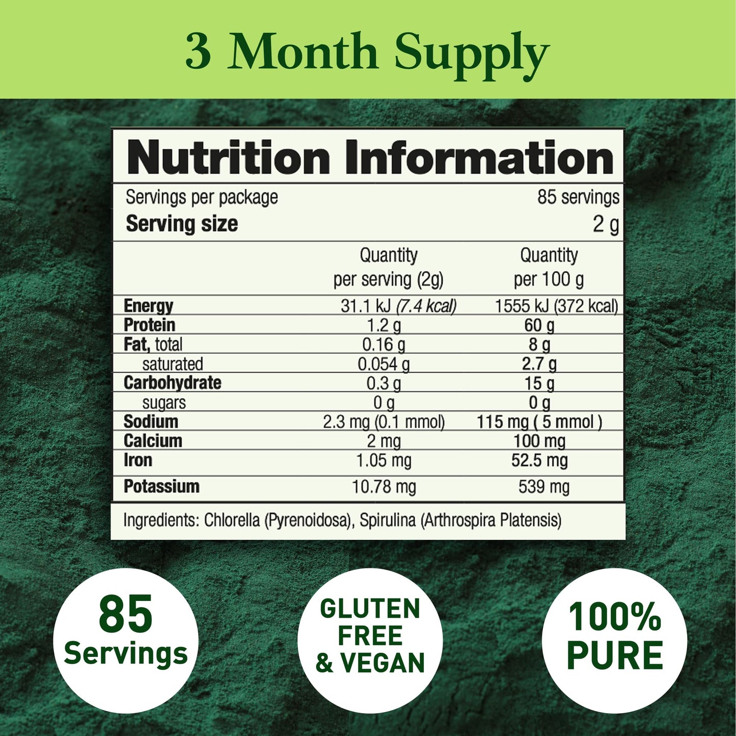 Good Natured Premium Chlorella Spirulina Powder – 85 Servings, Non-GMO, Sunlight Grown