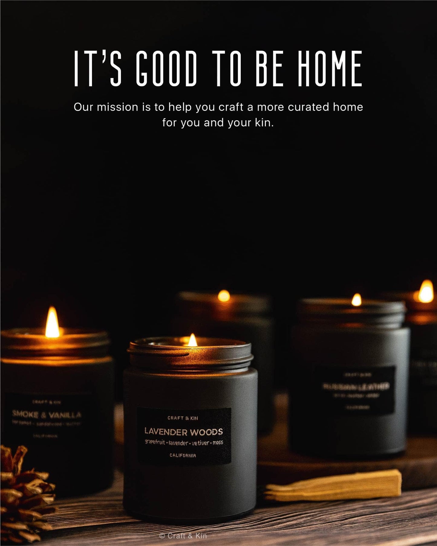 Craft & Kin Lavender Woods Candle | Men’s Black Christmas Soy Candle 7.6oz | 45h Burn