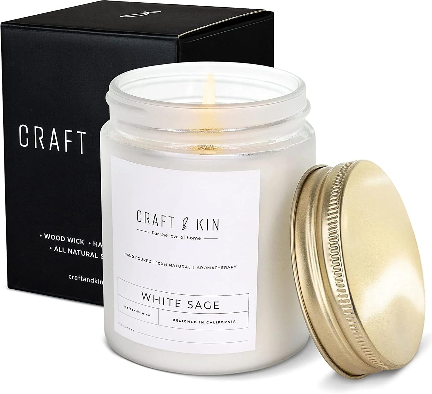 Craft & Kin White Sage Christmas Candles - 8 oz Soy Woodwick, 45 Hour Burn