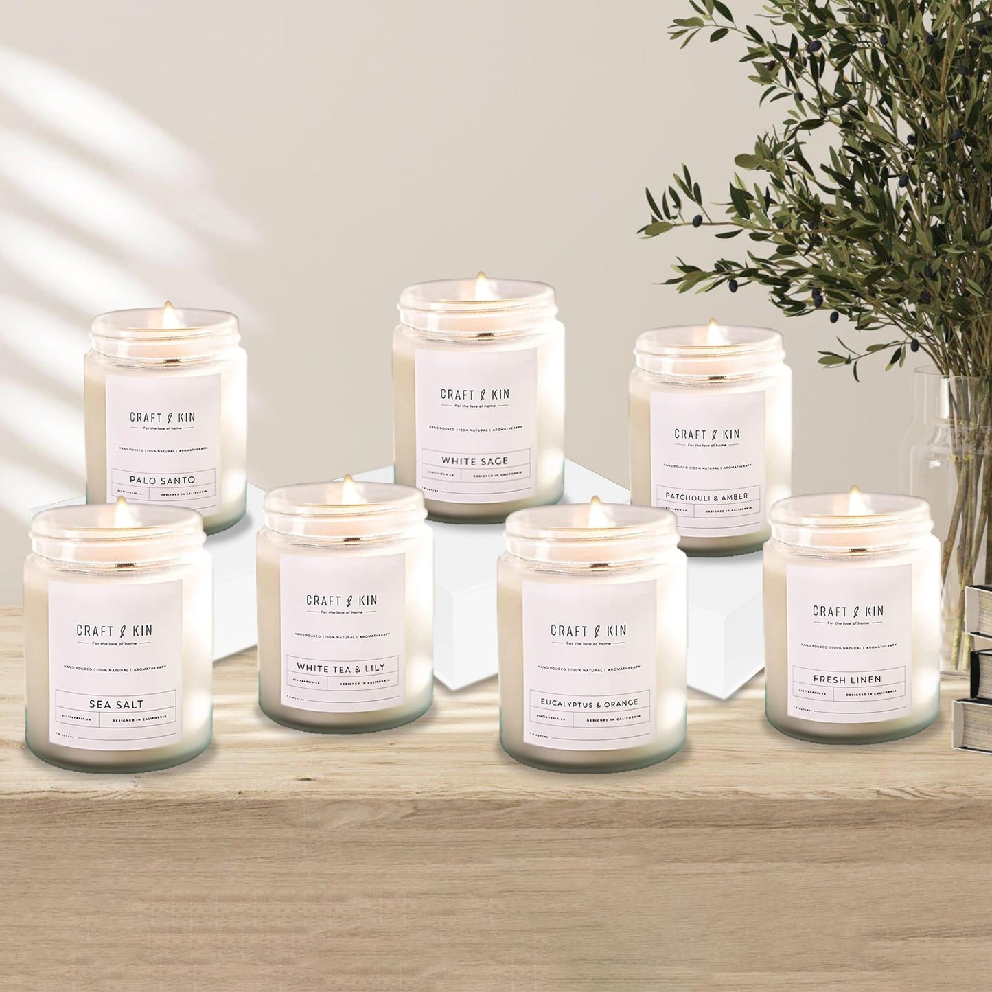 Craft & Kin White Sage Christmas Candles - 8 oz Soy Woodwick, 45 Hour Burn
