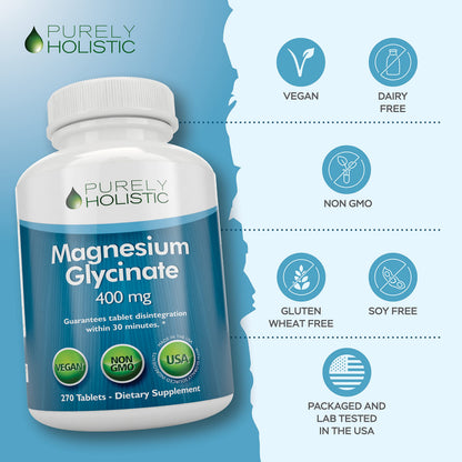 Magnesium Glycinate 400mg – 270 Tablets | High Bioavailability & Vegan