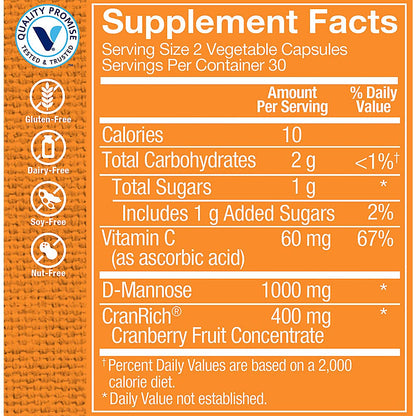 Vitamin Shoppe Cranberry + D-Mannose for Urinary Health — 60 Veggie Caps
