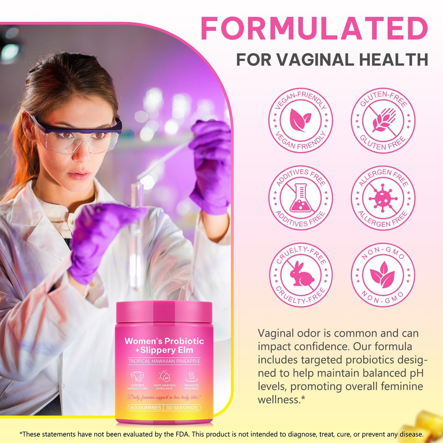 Vaginal Probiotics for Women Gummies - Digestive Health, pH Balance, Immune Support | Pineapple Flavor | Vegan, Gluten-Free | 120 Count