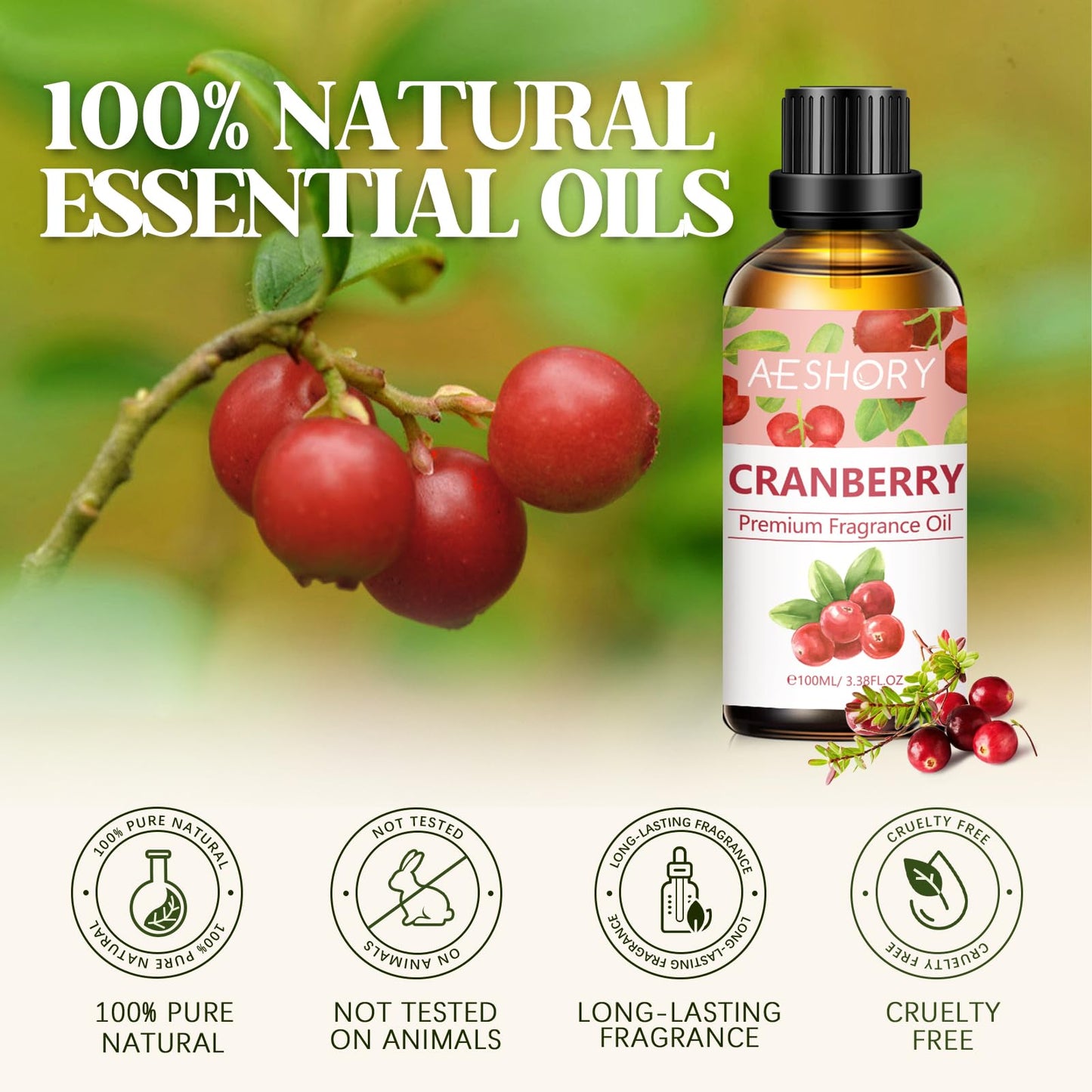 Cranberry Fragrance Oil 100ml (3.38 FL OZ) – Aromatherapy for Diffusers, Massage & DIY