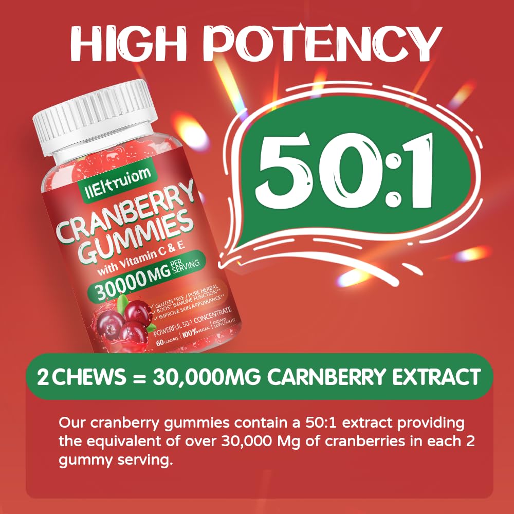 IIEltruiom Cranberry Gummies – Urinary Tract Health (Women & Men), 50x Concentrate, Hibiscus, 120 Counts