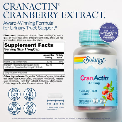 SOLARAY CranActin Cranberry Extract 400 mg | Urinary Tract Health, 120 VegCaps