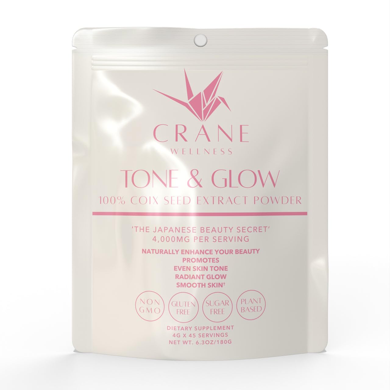 CRANE WELLNESS Coix Seed Extract Powder – 100% Pure Non-GMO, Made in Japan